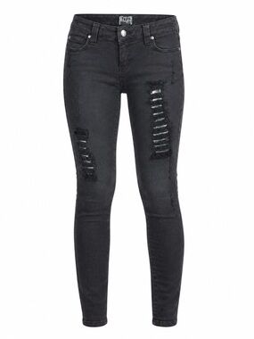 Tripp NYC Black Distressed Skinny Jeans Womens 7 Ripped Metallic Mesh Goth Punk